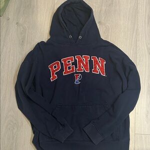 Penn Navy Pullover Hoodie with Red Lettering
